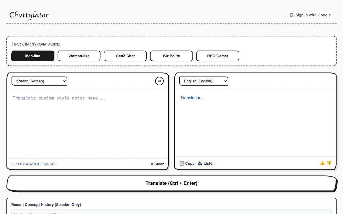 Chattylator — screenshot
