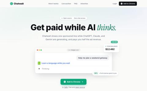 Chatwait: Get paid while AI thinks — screenshot