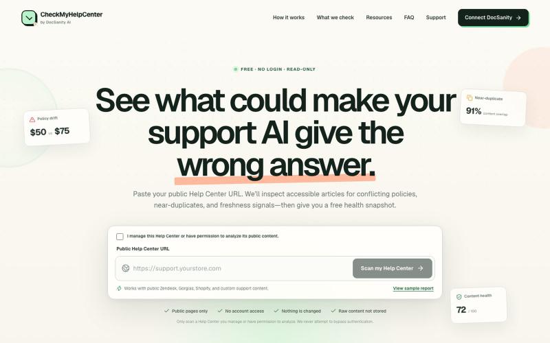 CheckMyHelpCenter — Free Help Center Health Check — screenshot