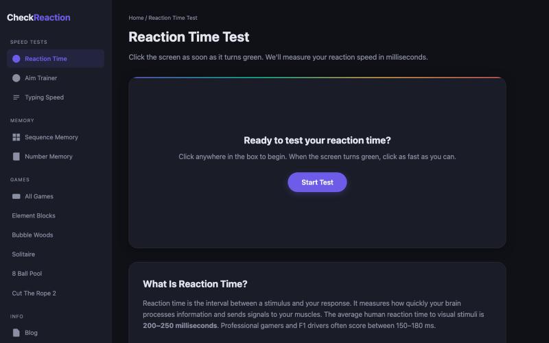 Reaction Time Test — Check Your Reaction Speed | CheckReaction.com — screenshot