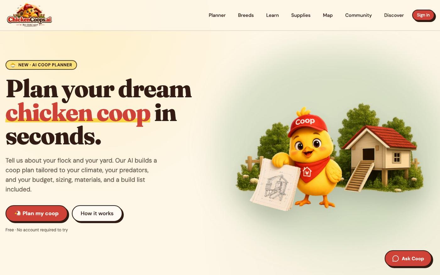Chicken Coop Plans & AI Coop Designer, ChickenCoops.ai — screenshot