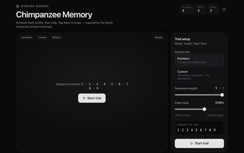 Chimpanzee Memory — Working Memory Challenge — screenshot