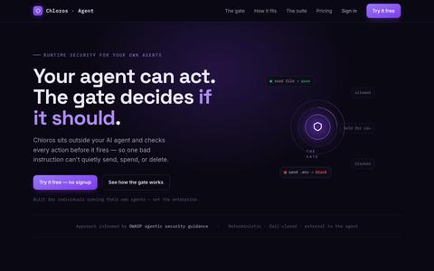 Chloros — the runtime gate for your own AI agents — screenshot