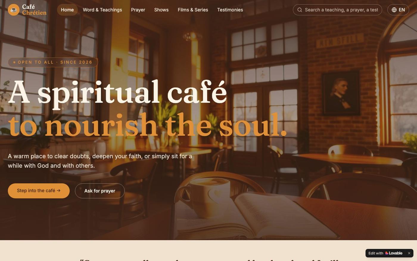 Café Chrétien — Un café spirituel pour nourrir l'âme — screenshot