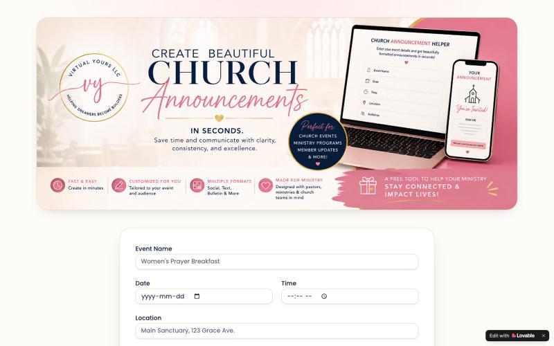 Church Announcement Generator | Create in Seconds — screenshot