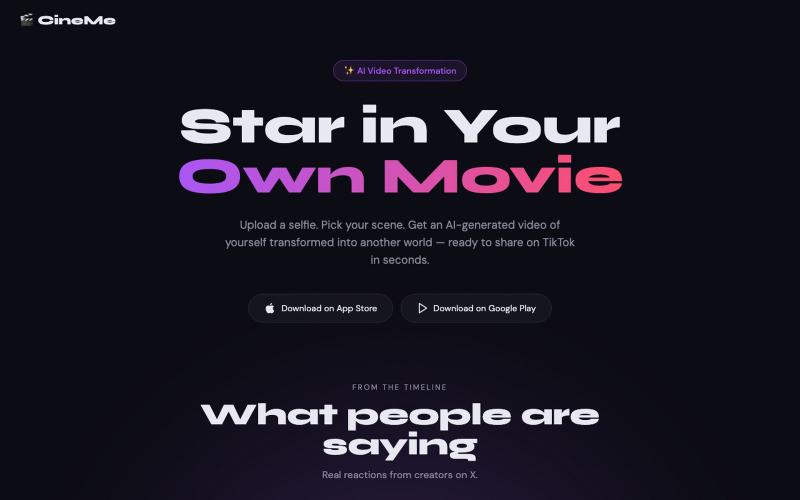 CineMe — Star in Your Own Movie | AI Video Transformation — screenshot