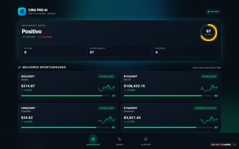 CIRA PRO AI — Radar Institucional de Criptomoedas — screenshot