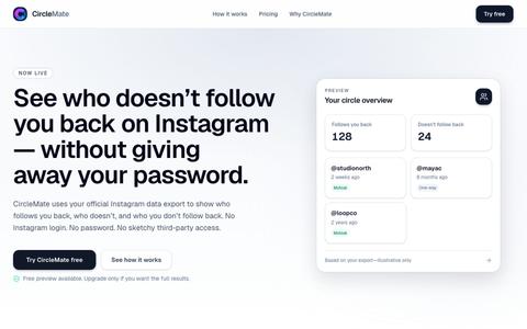 CircleMate — Follower clarity from your Instagram export — screenshot