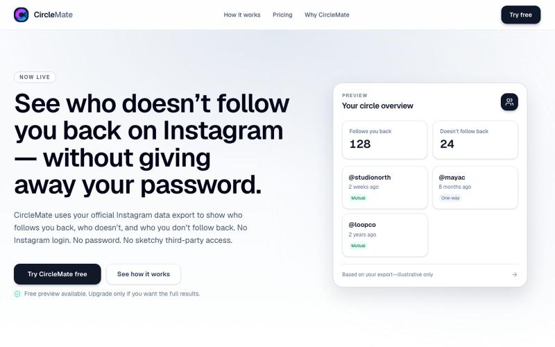 CircleMate — Follower clarity from your Instagram export — screenshot