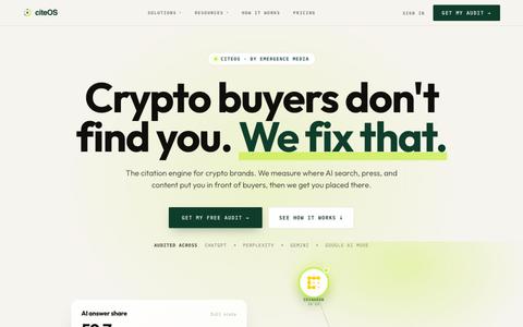 citeOS · AI search visibility for crypto brands · by Emergence Media — screenshot