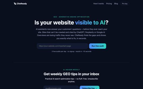 CiteReady — Free AI Search Readiness Audit (GEO Tool) — screenshot