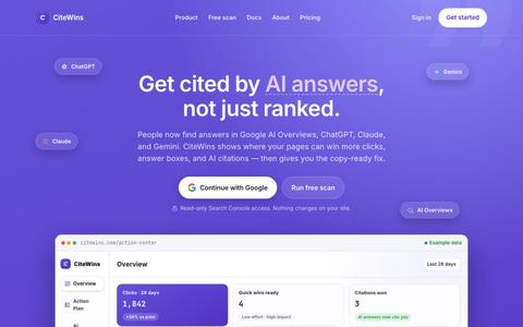 CiteWins — SEO Quick Wins, AEO & GEO From Search Console — screenshot