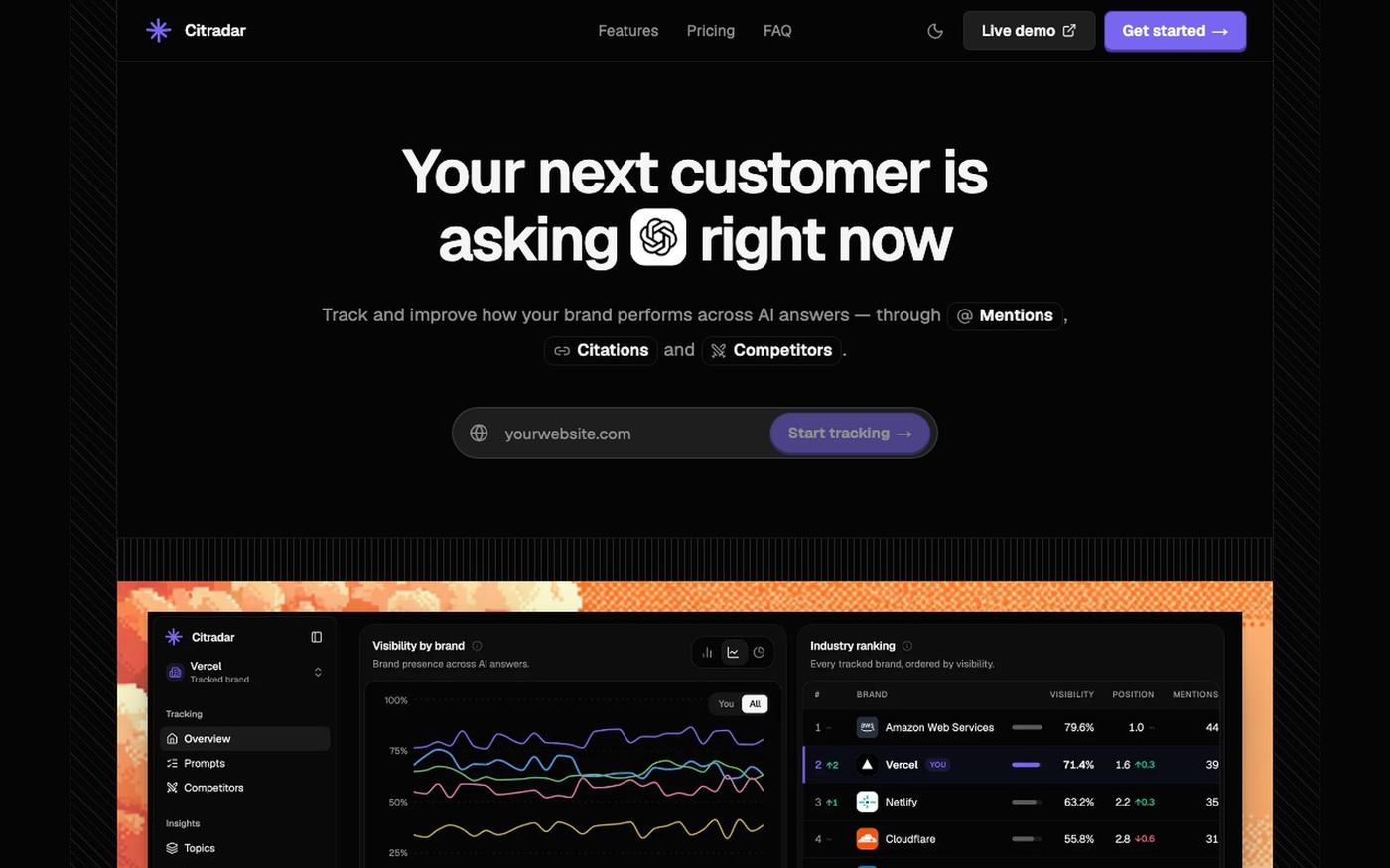 Citradar - AI visibility tracking for your brand — screenshot