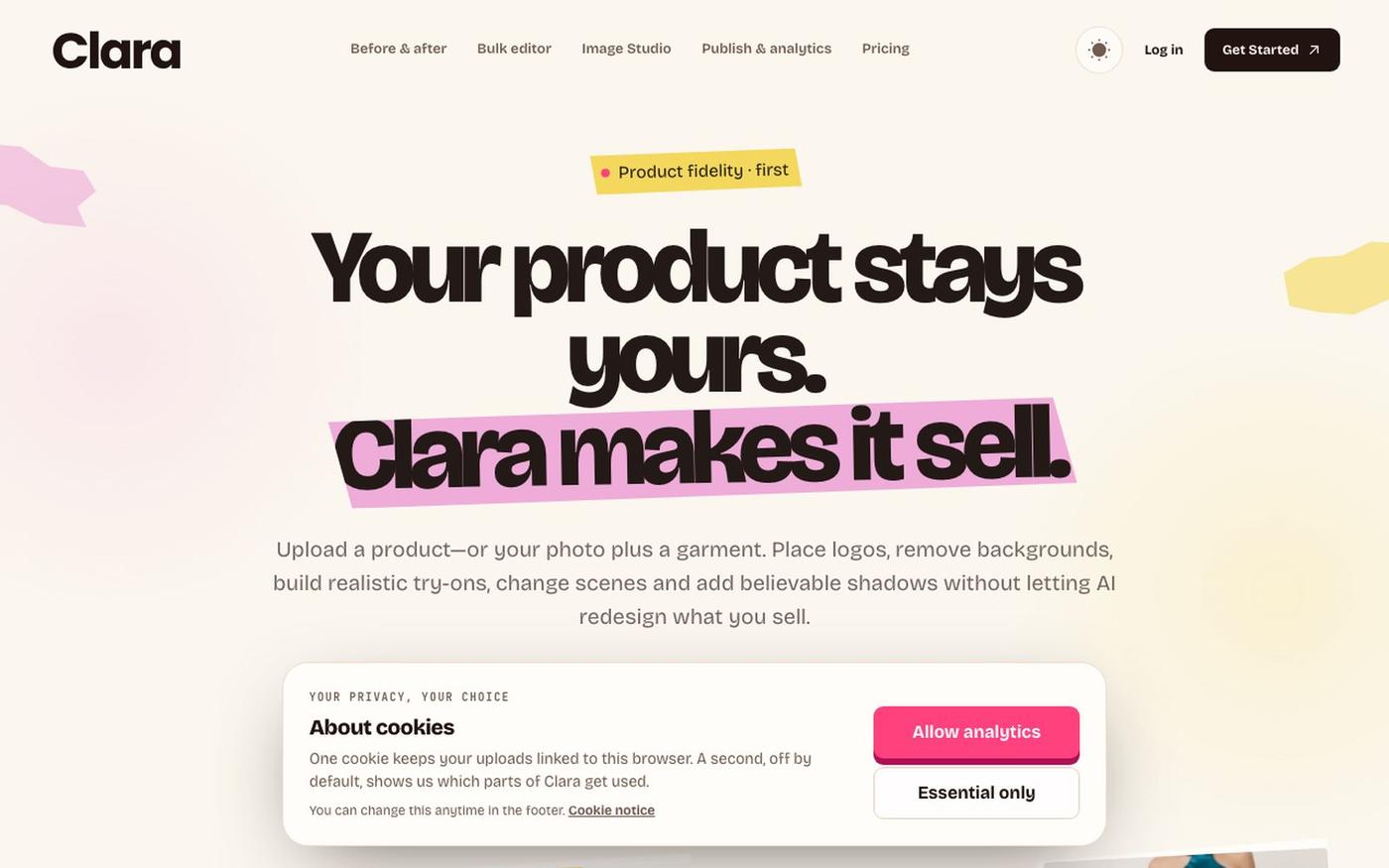 Preserve your product. Create everything needed to sell it | Clara — screenshot