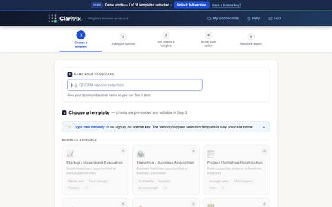 Claritrix — Weighted Decision Scorecards for B2B Teams — screenshot