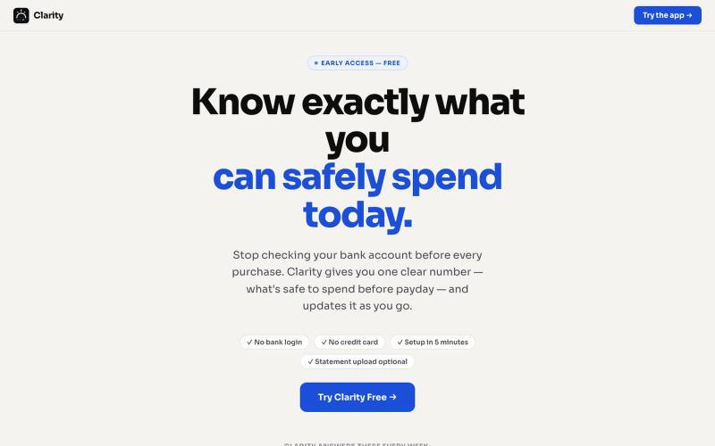 Clarity — Know exactly what you can safely spend — screenshot
