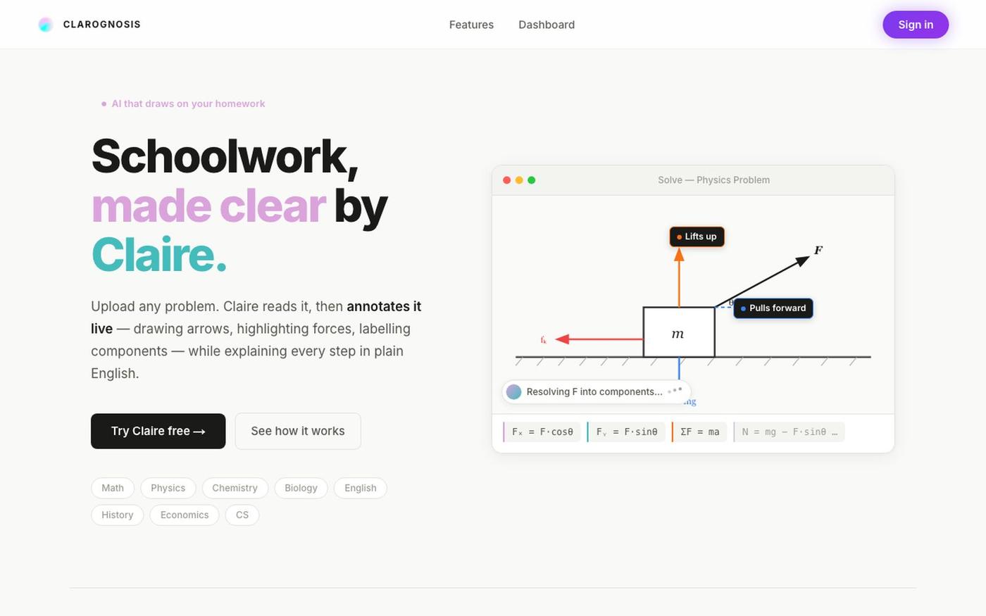 Clarognosis — Schoolwork, made clear by Claire. — screenshot