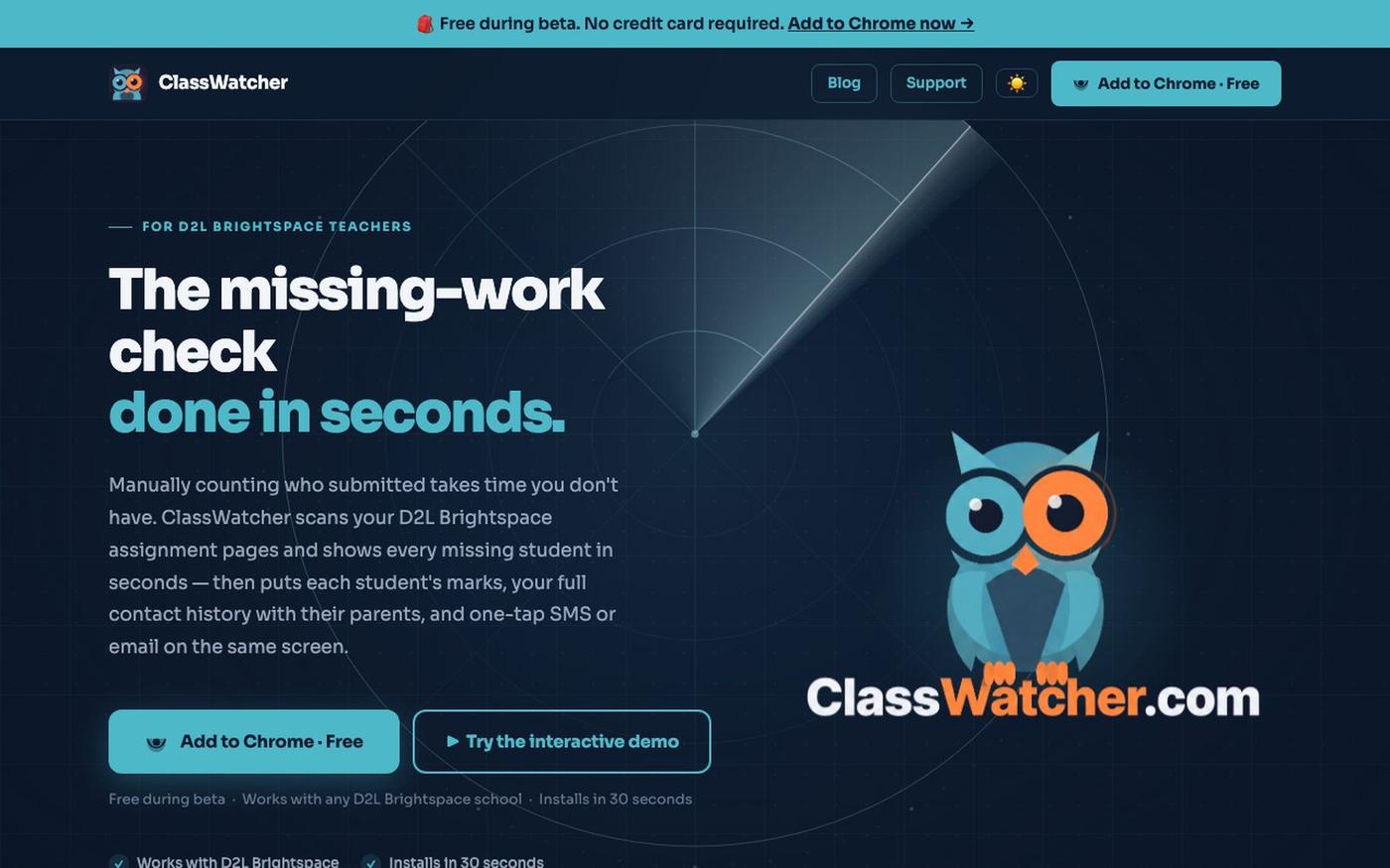 ClassWatcher: Missing Work, Marks & Parent Contact for D2L Brightspace — screenshot