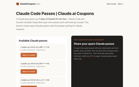 Claude Code Passes | Claude Coupons — screenshot