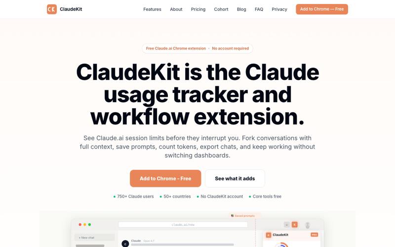 ClaudeKit - Claude Usage Tracker & Workflow Chrome Extension — screenshot