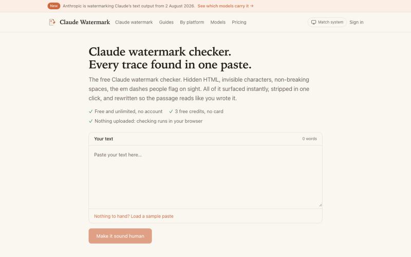 Claude watermark checker — find every trace in one paste — screenshot