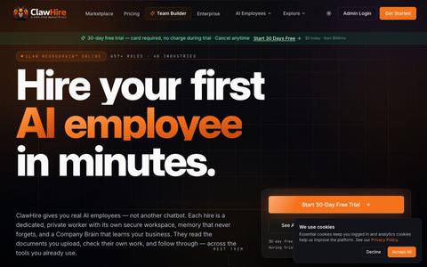 ClawHire AI — Hire your first AI employee in minutes — screenshot