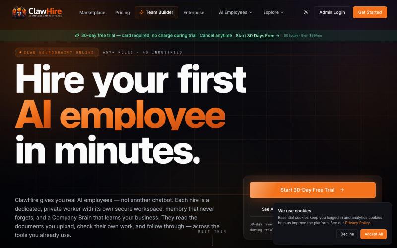 ClawHire AI — Hire your first AI employee in minutes — screenshot