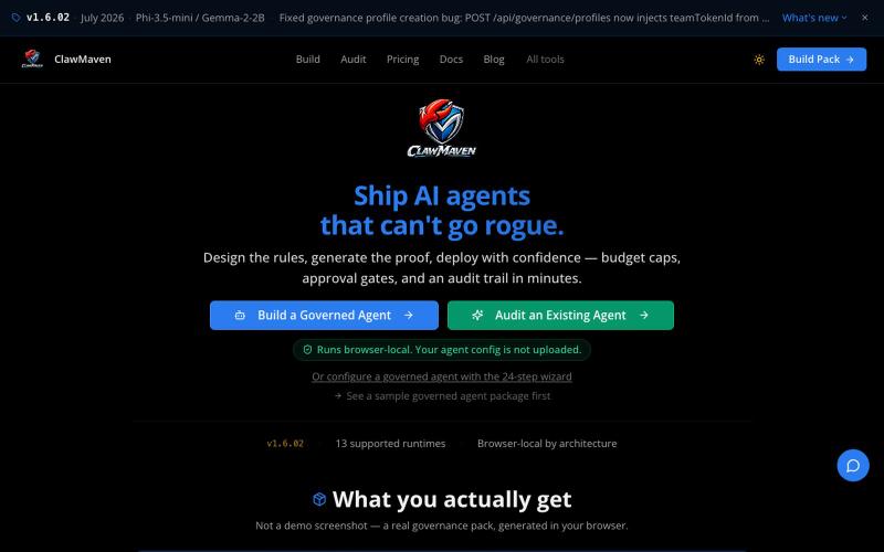 ClawMaven — The Governance Intelligence Layer for AI Agents — screenshot