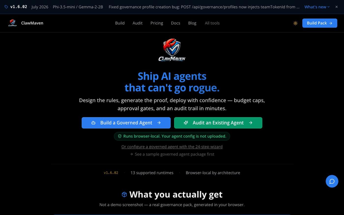 ClawMaven — The Governance Intelligence Layer for AI Agents — screenshot