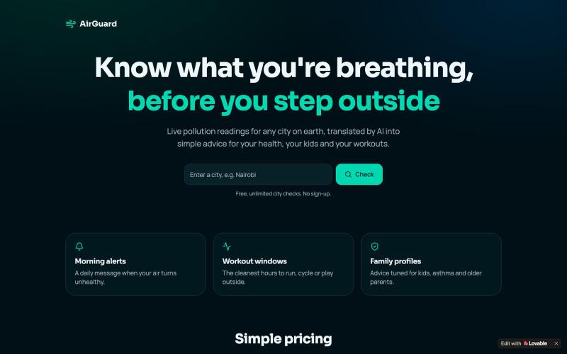 AirGuard — Live Air Quality Alerts & AI Health Advice — screenshot