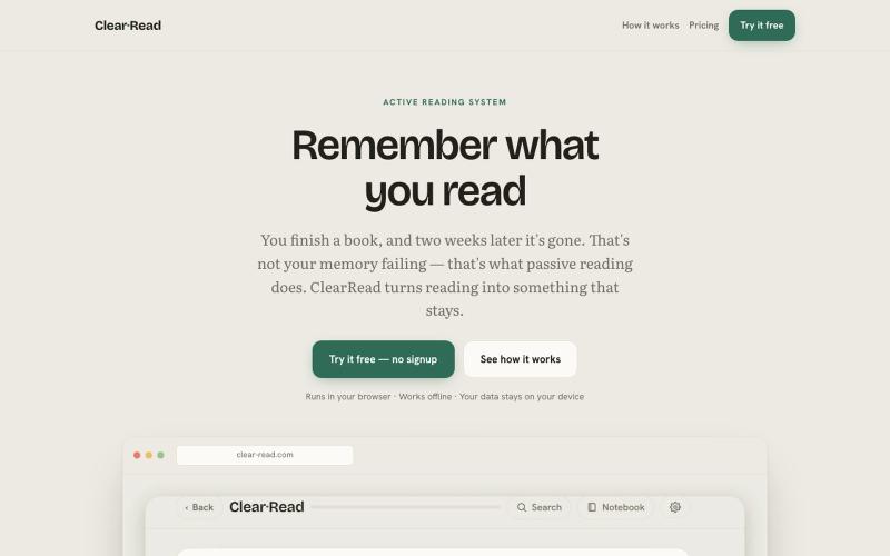 ClearRead — Remember what you read — screenshot