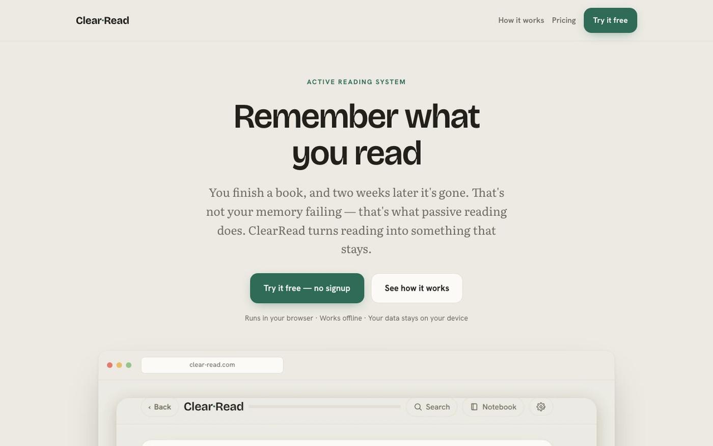 ClearRead — Remember what you read — screenshot