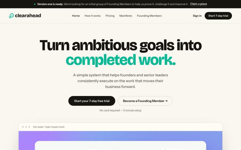 Clearahead | Turn ambitious goals into completed work — screenshot