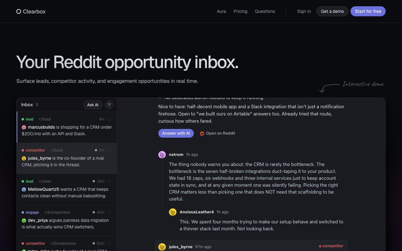 Clearbox — Your Reddit opportunity inbox — screenshot