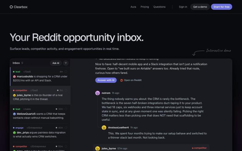 Clearbox — Your Reddit opportunity inbox — screenshot