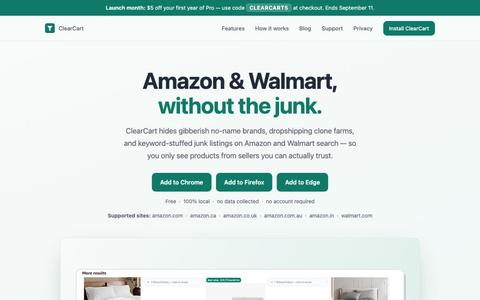 ClearCart — Hide Junk Listings on Amazon & Walmart | Chrome, Firefox & Edge Exte — screenshot