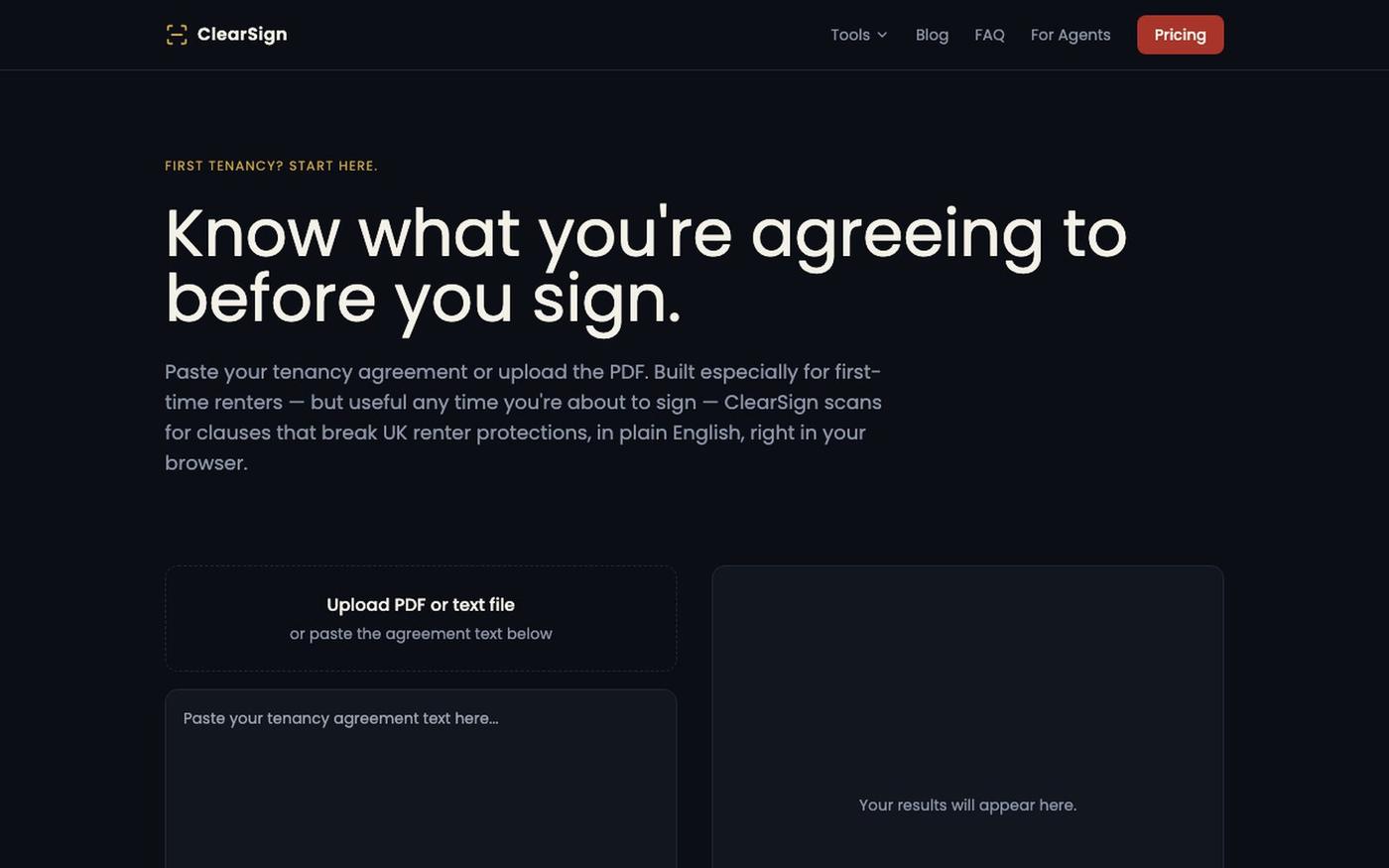 Tenancy Agreement Checker for First-Time Renters | ClearSign — screenshot