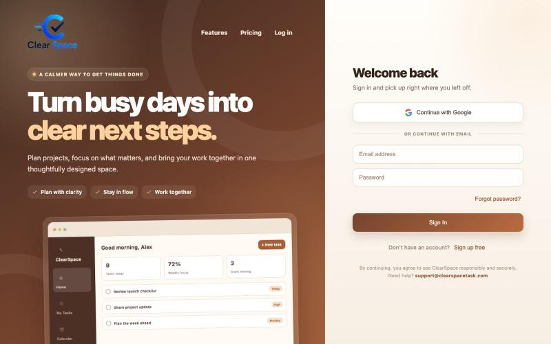 ClearSpace — Calm, simple task and project management — screenshot