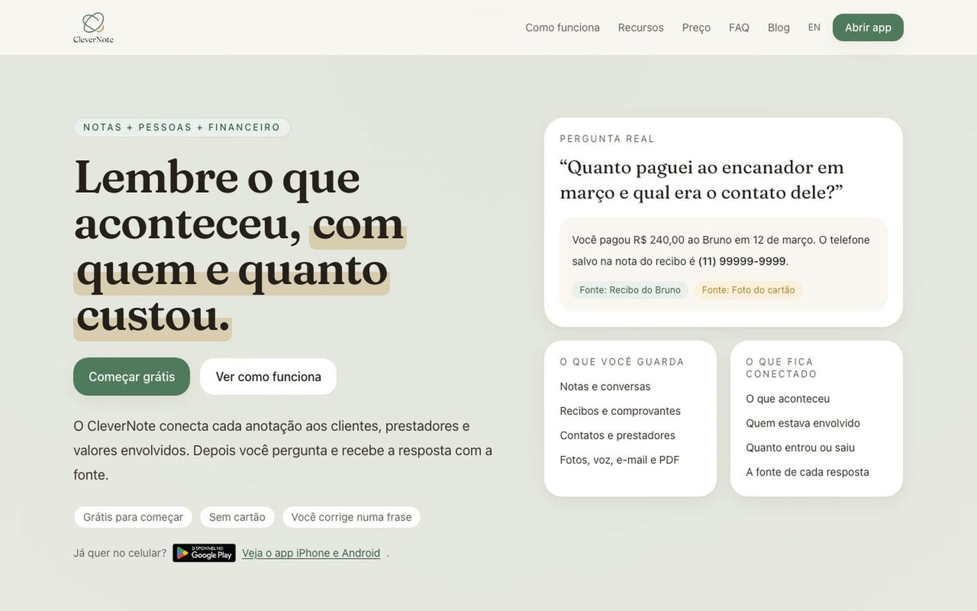 CleverNote | Notas, pessoas e dinheiro conectados — screenshot