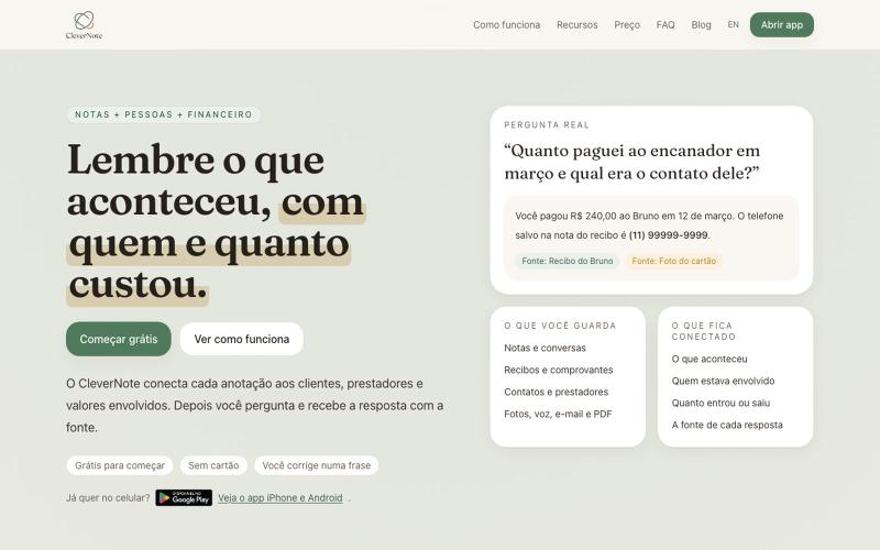 CleverNote | Notas, pessoas e dinheiro conectados — screenshot