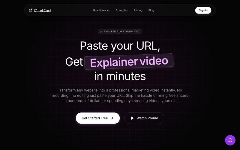 ClickCast – AI SaaS Explainer Video Generator | Website to Video Tool — screenshot