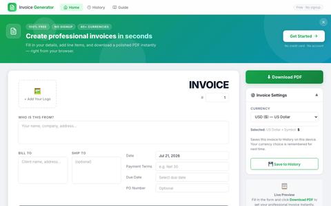 Free Invoice Generator — Create Professional PDF Invoices Online — screenshot