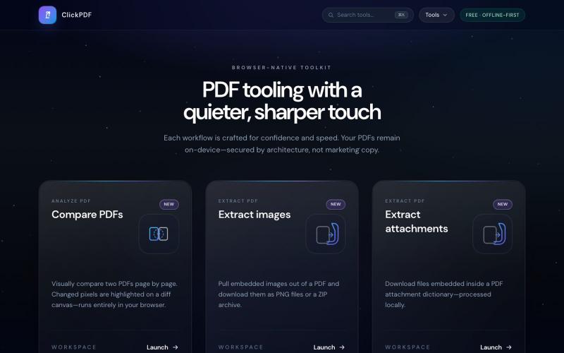 Free PDF Tools Online — Merge, Split, Compress & More | ClickPDF — screenshot