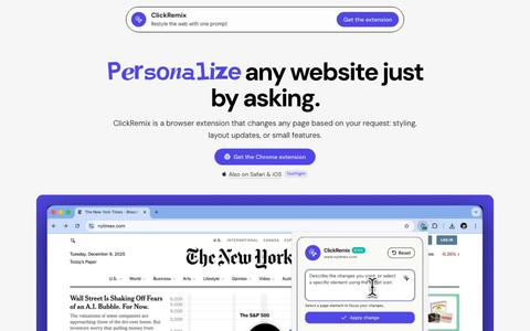 ClickRemix - Restyle the web with one prompt — screenshot