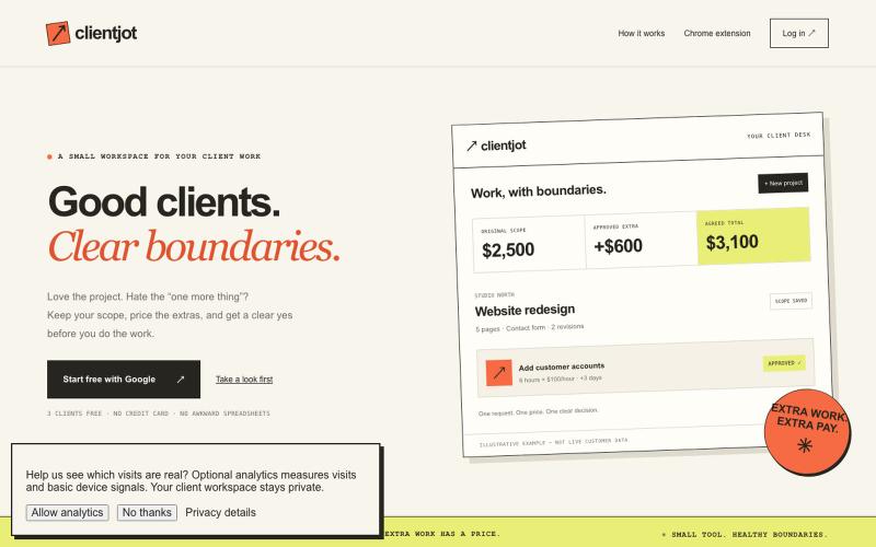 ClientJot | Client Projects & Priced Change Requests — screenshot