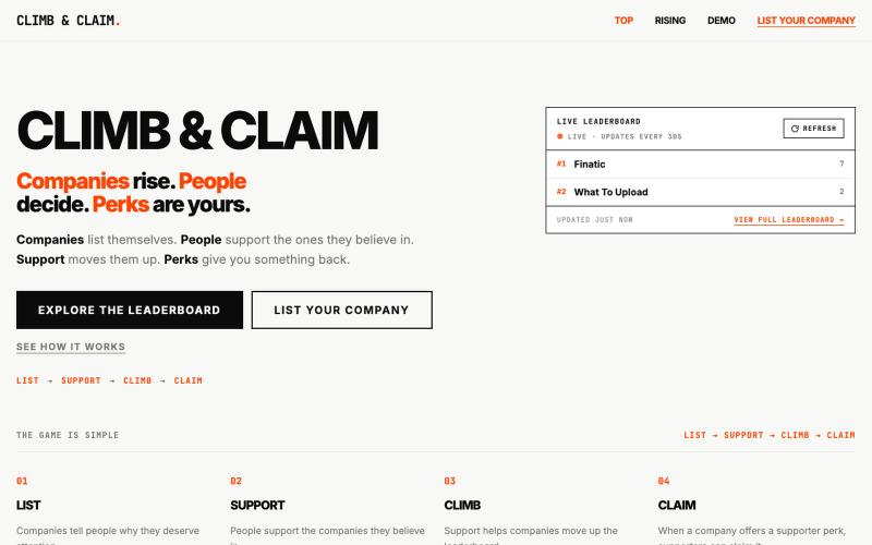 Climb & Claim — Companies Climb. People Decide. Perks Get Claimed. — screenshot