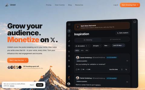 ClimbX - AI Tool to Grow Your Audience and Monetize on X — screenshot