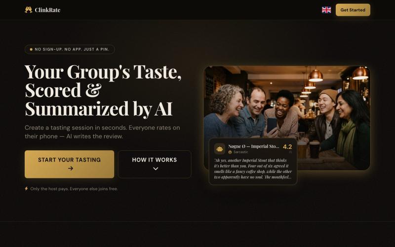 ClinkRate — Social Beverage Tasting Sessions — screenshot