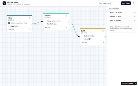 Workflow Builder — Map Stages, Tasks and Connections — screenshot
