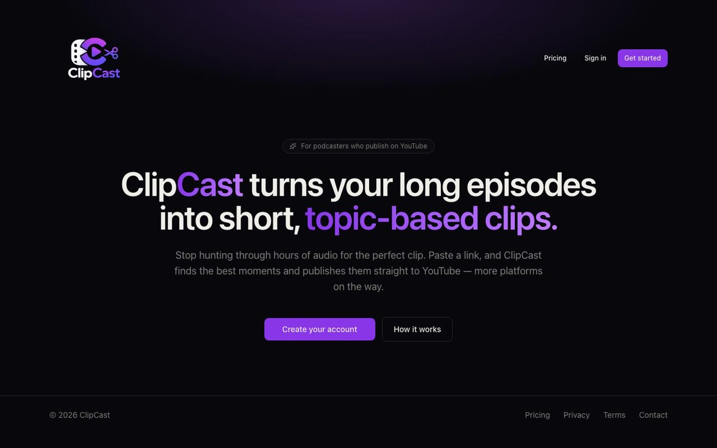ClipCast — AI Podcast Clips for Social Media — screenshot